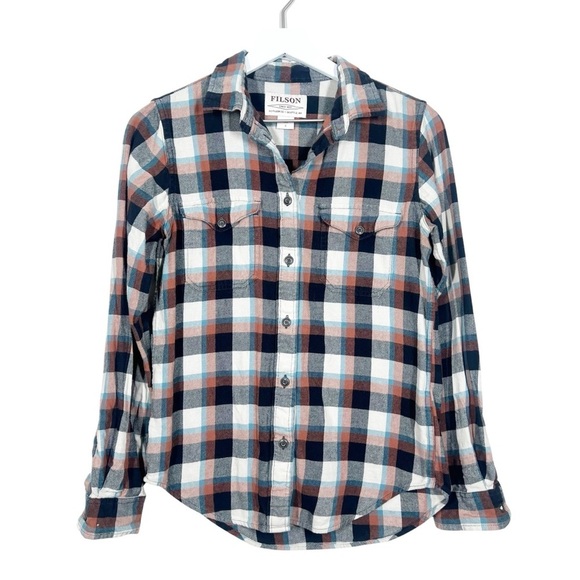 Filson Womens Scout Guide Shirt Button Beige Copper Black Long Sleeve Small - Picture 1 of 8